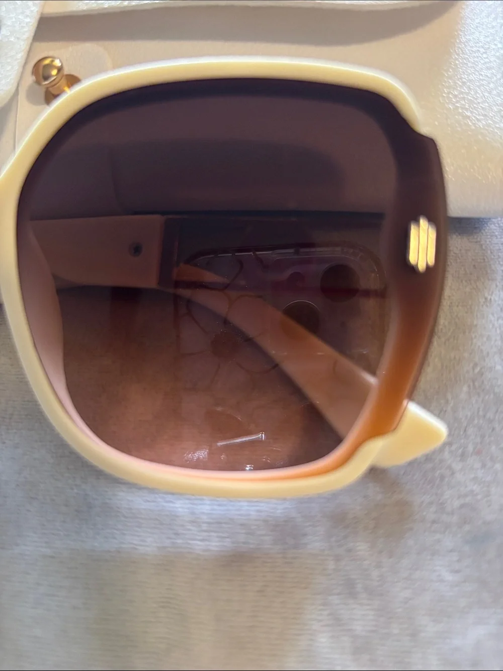Beige Women's Oversized Square Sunglasses with Matching Case